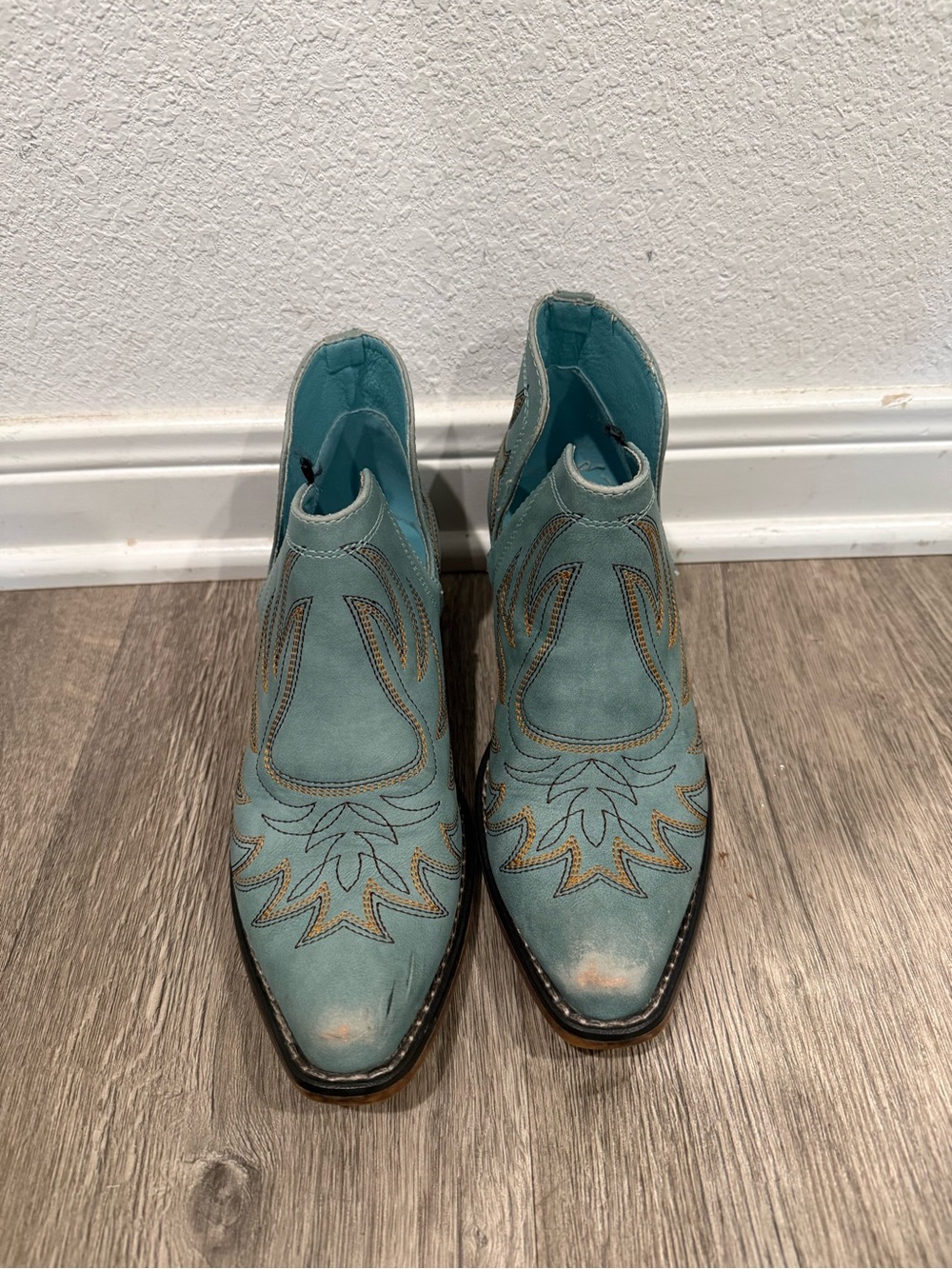 Roper Teal Western Ankle Booties with Embroidered Detail